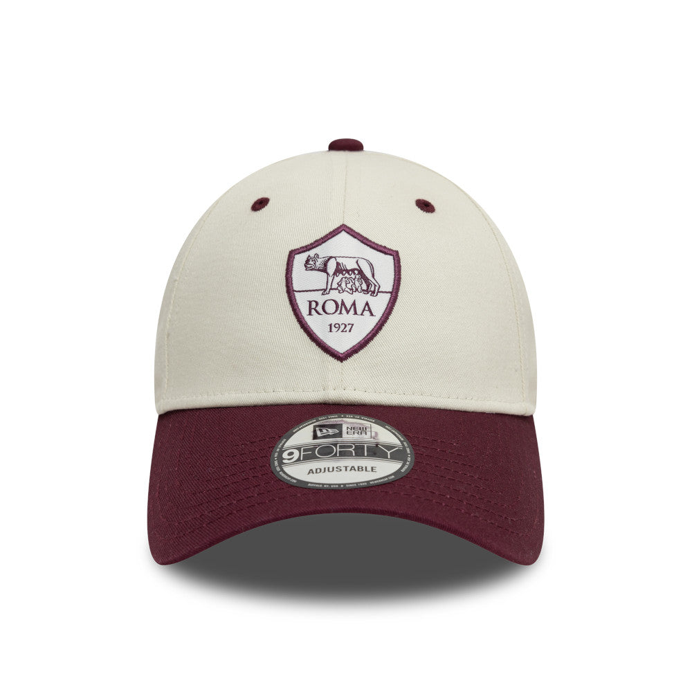 AS Roma FC Hat - 2Tone Ivory Maroon Contrast Visor Serie A 9Forty Strapback Cap - New Era